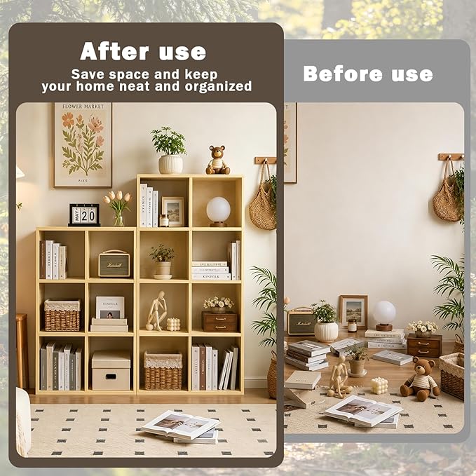 Endearing Limons【2026 Wooden 2 Cube Shelf Storage Organizer with Anti-Tipping Kits + Reversible Open Back Solid Panel Bookcase (11 x 11 Unit Cell White)