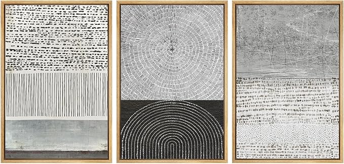 SIGNWIN Framed Canvas Print Wall Art Set Industrial Black & Gray Collage Abstract Geometric Illustrations Minimalism Modern Art Decorative Boho for Living Room, Bedroom, Office - 16"x24"x3 Natural