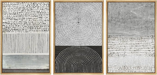 SIGNWIN Framed Canvas Print Wall Art Set Industrial Black & Gray Collage Abstract Geometric Illustrations Minimalism Modern Art Decorative Boho for Living Room, Bedroom, Office - 16"x24"x3 Natural
