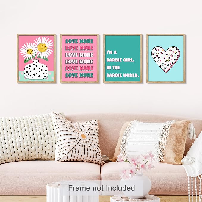 SIGNWIN Adhesive Canvas Poster I'm a Barbie Girl in The Barbie World Heart, Chrysanthemum Illustration Wall Decor Prints, Preppy Room Decor for Bedroom - 8"x10"x 4