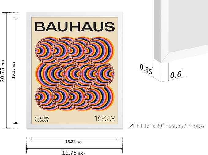 Poster Master Bauhaus Poster - Abstract Spiral Print - Geometric ART - Rainbow ART - Psychedelic Style - Chic Boho - Mid Century Modern - Living Room or Bedroom Decor - 16x20 White Framed