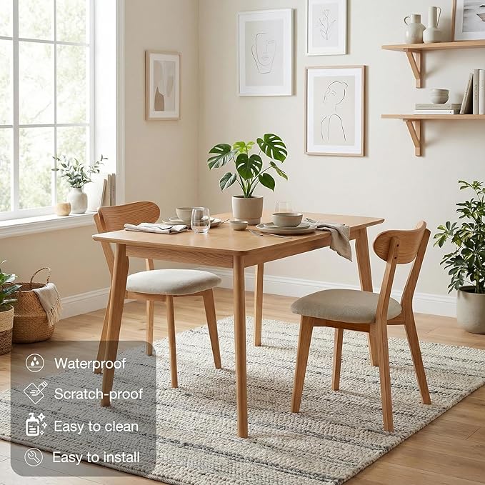 100% Solid Wood Dining Room Chairs - Practical Kitchen Chairs - Wood Chair for Dining Room, Kitchen (2, Natural with White Cushion)