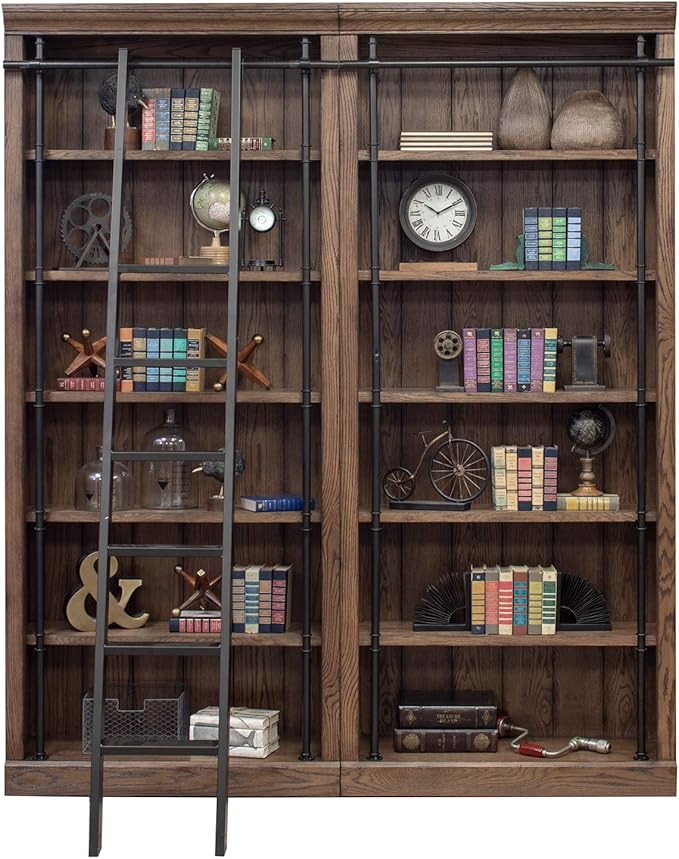 Martin Furniture Avondale 8' Tall Bookcase Wall with Ladder, Storage Organizer, Display Shelf for Office, Brown