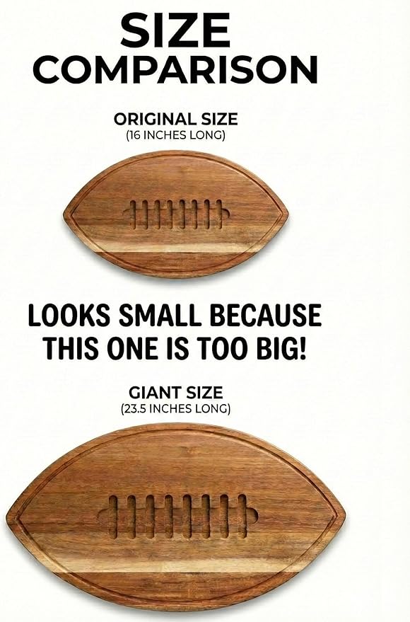 New – Giant Football Shaped Cutting Board – 23.5X14 INCH – Jumbo Size Acacia Wood Charcuterie Tray – Extra Large Wooden Football Serving Platter for Super Bowl Parties, Tailgate Hosting & Gifts