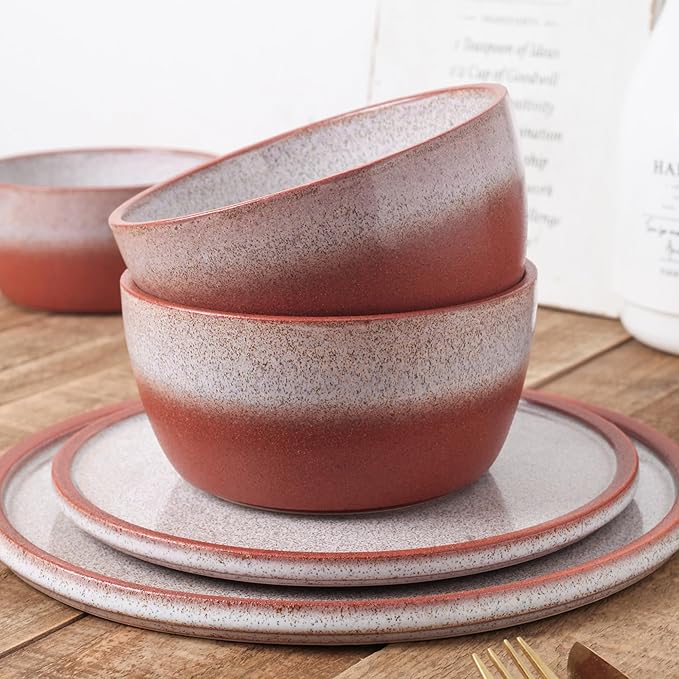 Stone Lain Vince Rustic Stoneware Dinnerware Set, Service for 8, Red, 32 Piece Service for 8