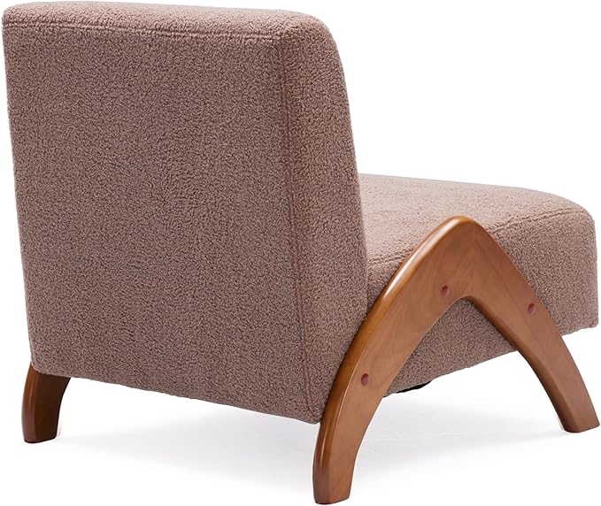 Oversized Accent Chair, upholstered armless mid Century Modern Living Room Chair with Wooden Legs for Bedroom/Office/Cafe, Sherpa Brown
