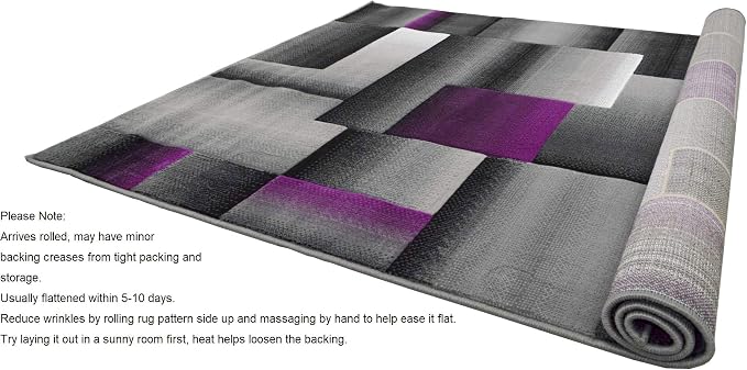 HR 5’ x 7’ Rug in Purple - Premium Quality Purple/Black/Gray Abstract Geometric Modern Squares Pattern Area Rug - Contemporary Styling for Living Room, Bedroom - Unique Home Decor
