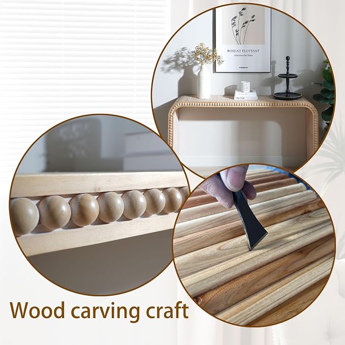 Wood Console Table, 59" Retro Long Sofa Table Behind Couch with Real Wood Beads Decor, Wooden Narrow Sofa Table Hall Table for Living Room Foyer Entrance Entryway, Natural