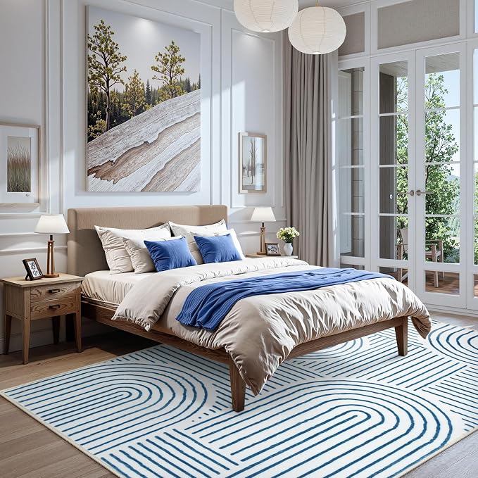 Lahome Abstract 6x9 Area Rugs, Soft Washable Rugs for Living Room Ultra-Thin Non Slip Dining Room Rug, Blue Rug Throw Large Carpet for Bedroom Office Darrell (6'x9',Blue/White)