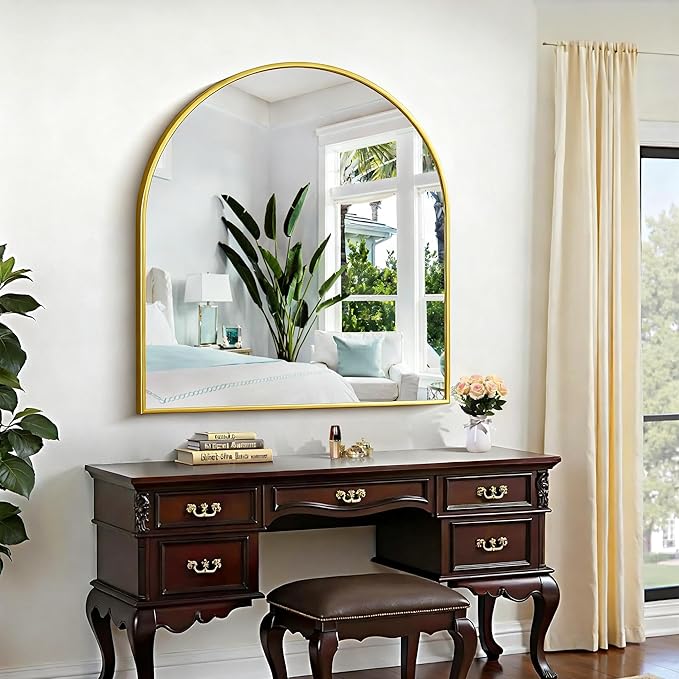 CIRCUMI Arched Wall Mirror, 36"x40" Gold Arched Mirror with Tempered Glass, Metal Frame, Large Size for Bathroom, Living Room,Entryway,Over Sink, Arch Mirror for Decor,Shatterproof&Crystal-Clear