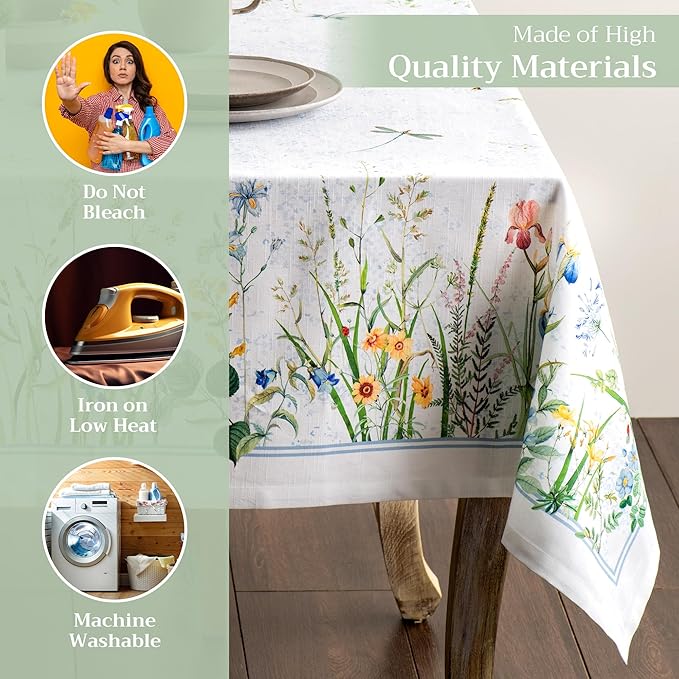 Maison d' Hermine Table Cloth Square Table 100% Cotton 54 x 54 Inches Tablecloth Reusable Decorative for Dining Room Farmhouse Home Valentines Day Decorations Spring Summer - Fleurs De Mai