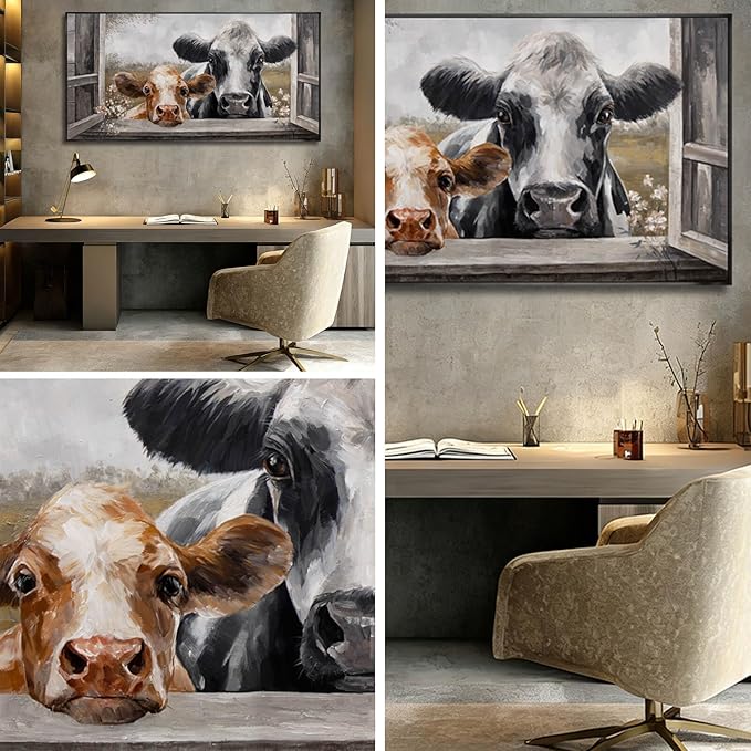 SOUGUAN Animal Canvas Wall Art Country Poster Printing Vintage Wall Decor 24"x48" Hanging Art for Dining Room Area Artwork for Office