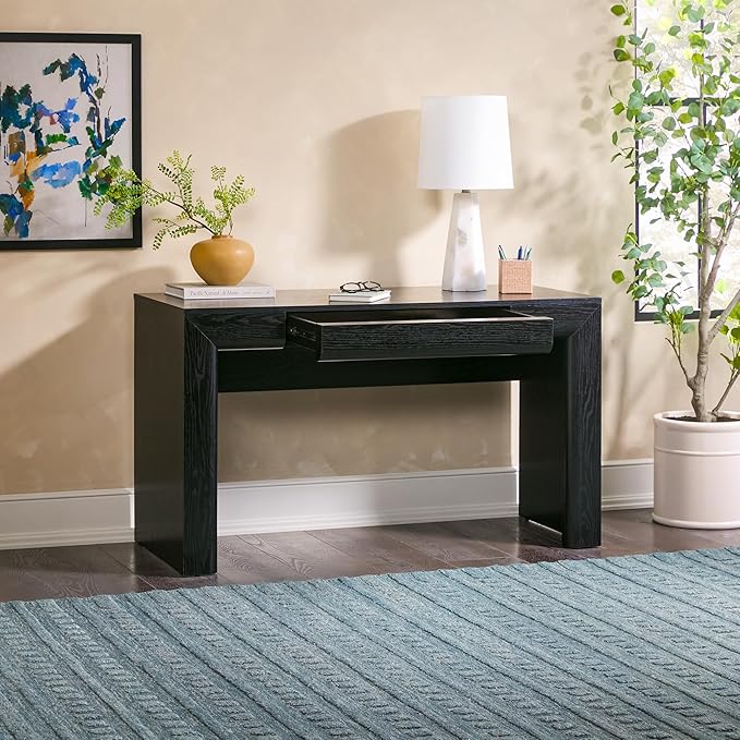 Walker Edison Amira Modern MDF Waterfall Writing Desk with a Built-in Storage Drawer, 52 Inch, Black