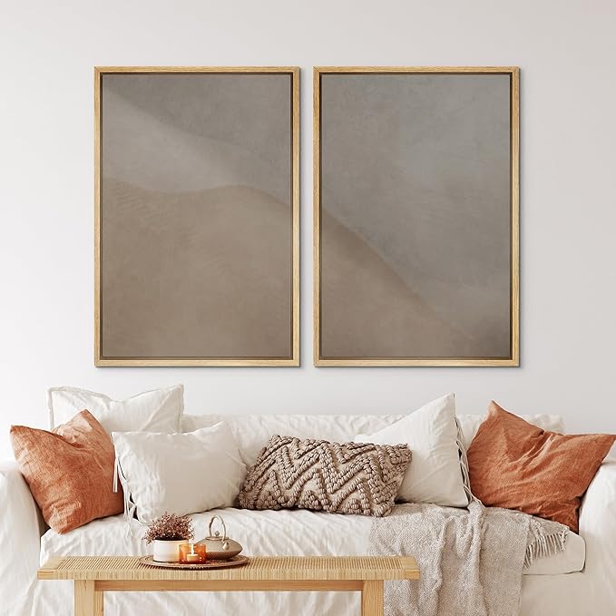 IDEA4WALL Framed Canvas Print Wall Art Set Neutral Earth Tone Abstract Beige and Taupe Color Block Illustrations Modern Art Decorative Calm/Zen for Living Room, Bedroom, Office - 16"x24"x2 Natural