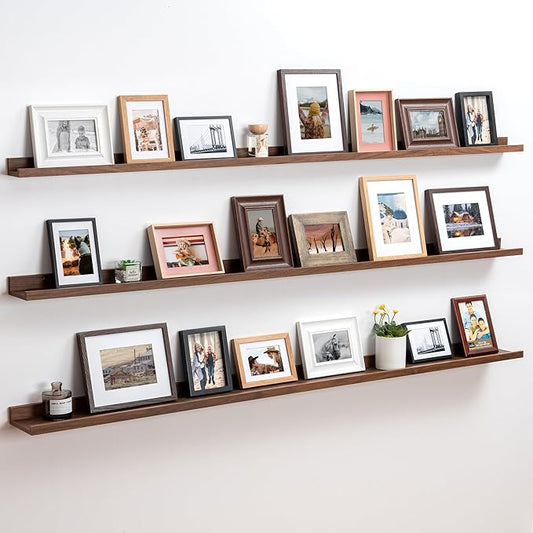 Axeman 72 Inch Floating Shelves | Walnut Picture Ledge Shelf Set of 3 | Rustic Wood Wall Shelves with Lip | 72" Walnut Picture Shelf for Wall with Ledge | Photo Shelves