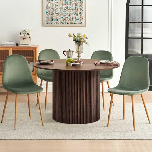 Dining Table Set for 4, Mid Century Modern 47 Inch Wooden Round Dining Table Set, Space Saving (Table + 4 Green Chairs)