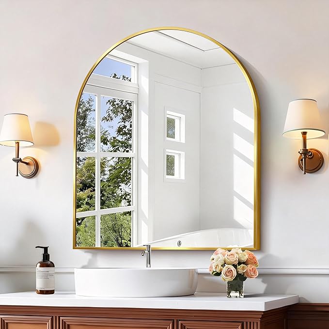 CIRCUMI Arched Wall Mirror, 30"x36" Gold Arched Mirror with Tempered Glass, Metal Frame, Large Size for Bathroom, Living Room,Entryway,Over Sink, Arch Mirror for Decor,Shatterproof&Crystal-Clear