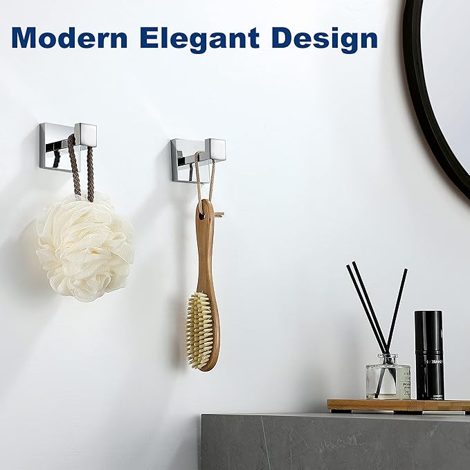 Towel Hooks for Bathrooms, Polished Chrome Towel Hook for Kitchen Bathroom, SUS304 Stainless Steel Coat Hook, Heavy Duty Towels Holder Hooks for Hanging, 2 Pack