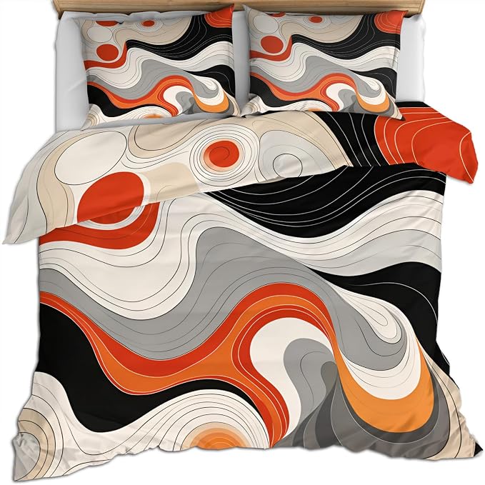 Abstract Pattern Duvet Cover Twin Size, Modern Colorful Bedding Set 2 Piece Kids and Adults Irregular Texture Patterned Comforter Cover with Zipper Ties & 1 Pillowcases