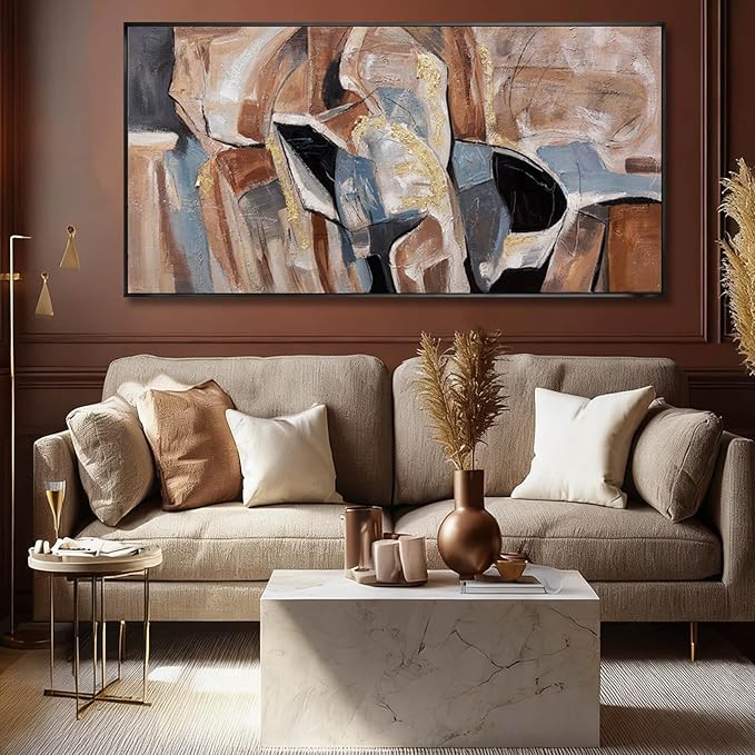 SOUGUAN Graffiti Wall Decor Contemporary Canvas Wall Art Black and Brown Decorative Painting 24"x48" Artwork for Bedroom Kitchen Pictures