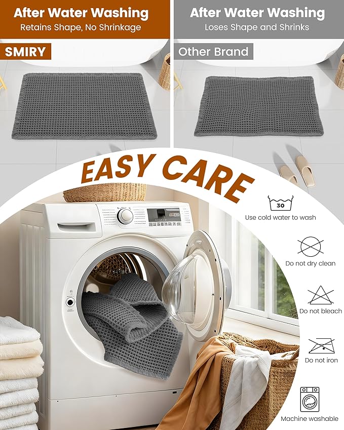 Smiry Waffle Bath Mat 36x24, Extra Soft Absorbent Bathroom Rugs, Non Slip Machine Washable Quick Dry Bath Rugs for Bathroom Floor, Tub, Shower, Home Decor Accessories, Dark Grey
