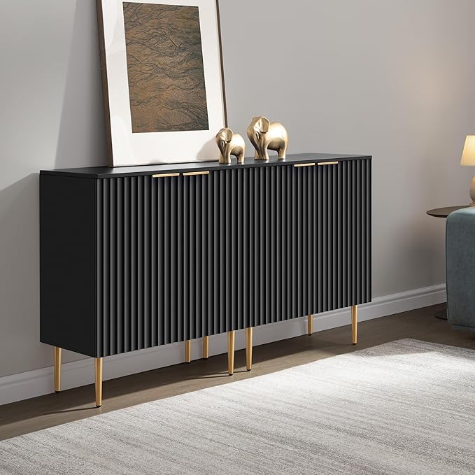 SICOTAS Modern Entryway Sideboard - Credenza Buffet Cabinet Storage with 2 Doors & Adjustable Shelves, Accent Console Coffee Bar Table for Kitchen Living Room Hallway, Black