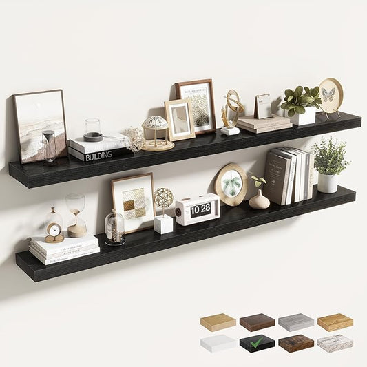 55 Inch Floating Shelves for Wall 2 Pack, 55" Wall Shelves for Books, Storage, Decor, Wall Mounted Floating Shelf with Invisible Brackets for Kitchen, Living Room, Black