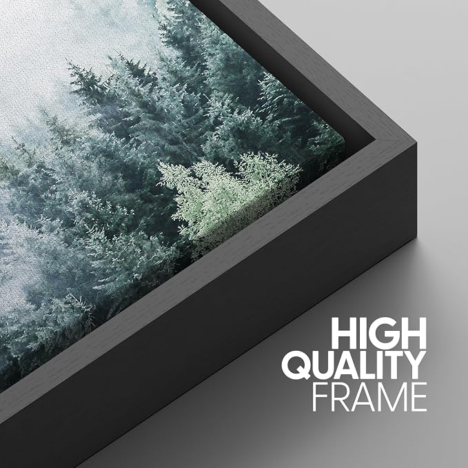 SIGNWIN Framed Canvas Print Wall Art Set Aerial View Foggy Mountain Forest Nature Wilderness Photography Modern Art Rustic Landscape Relax/Calm for Living Room, Bedroom, Office - 16"x24"x3 Black