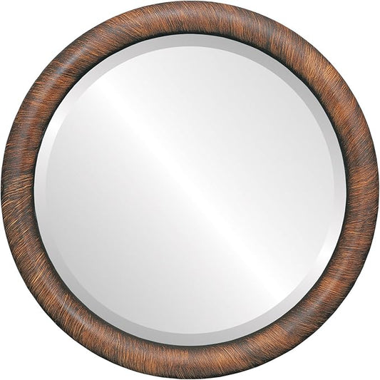 OVALCREST Round Wooden Beveled Wall Mirror for Home Decor, Bathroom, Vanity, Bedroom, Living Room, Hallway - Vintage Walnut - 26x26 Outside Dimensions