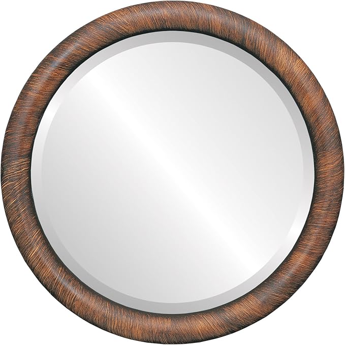 OVALCREST Round Wooden Beveled Wall Mirror for Home Decor, Bathroom, Vanity, Bedroom, Living Room, Hallway - Vintage Walnut - 20x20 Outside Dimensions