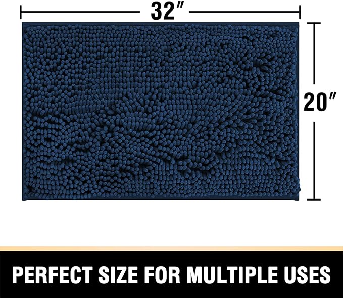 H.VERSAILTEX Bathroom Rugs Bath Mat Bath Rugs Bath Mats for Bathroom Non Slip Extra Thick Buncy Soft Chenille Bath Rug Fulffy Shag, Indoor Rug Carpet for Entry Living Room (Navy, 20" x 32")