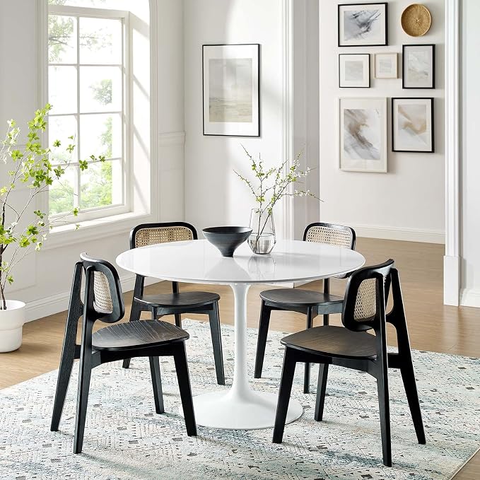 Modway Lippa 47" Mid-Century Modern Dining Table with Round Top and Pedestal Base in White