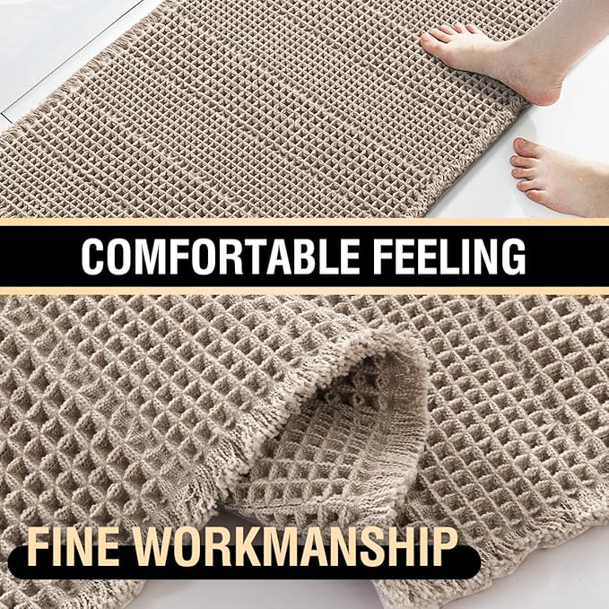 H.VERSAILTEX Waffle Bath Mat Super Absorbent Bathroom Mats Non Slip Bath Rugs for Bathroom Floor Machine Washable Ultra Soft Bathroom Rugs for Beside Tub, (32 x 20 Plus 24 x 60 - Inches, Irish Cream)