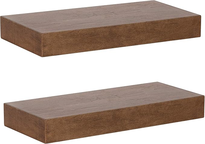 Kate and Laurel Havlock Modern Floating Shelves, Set of 2, Rustic Brown, Sophisticated Storage and Display Shelves for Wall
