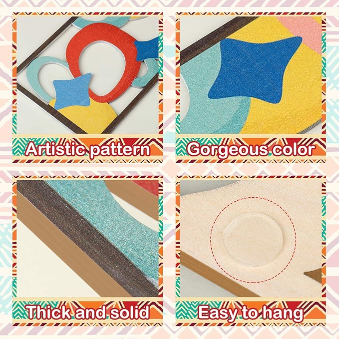 Zzbakress 2 Pcs Mid Century Modern Decor Wooden Geometric Wall Art Abstract Wall Decor Art Elegant Wall Decor for Home Living Room Bedroom