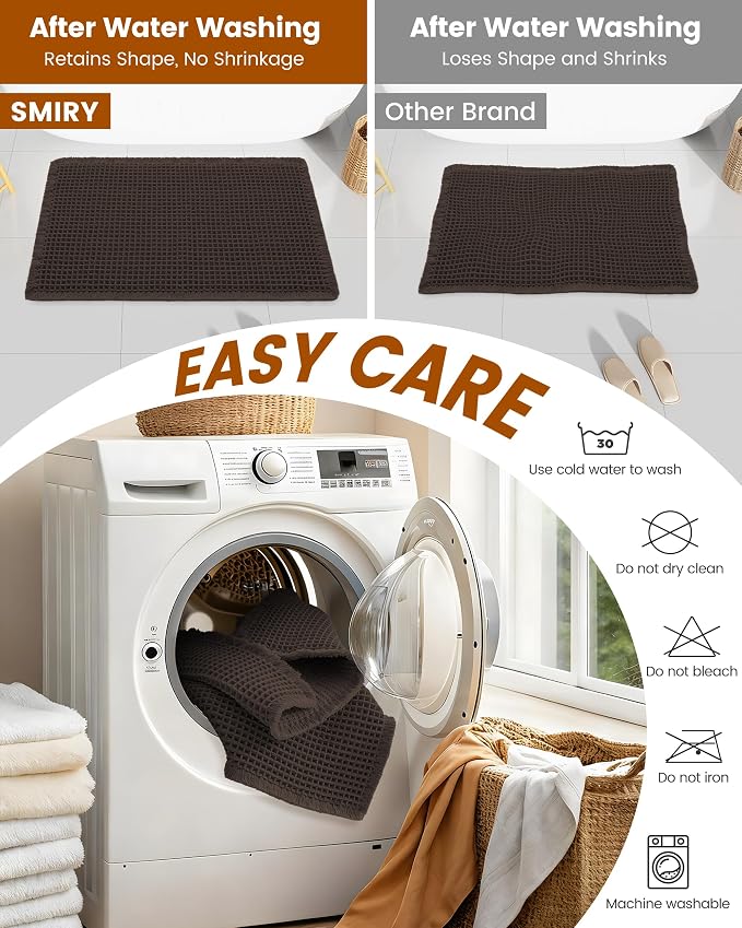 Smiry Waffle Bath Mat 47x24, Extra Soft Absorbent Bathroom Rugs, Non Slip Machine Washable Quick Dry Bath Rugs for Bathroom Floor, Tub, Shower, Home Decor Accessories, Chocolate