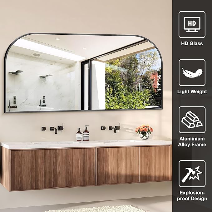 Bathroom Mirror, 60x30 inch Large Black Rectangle Wall Mounted Mirror with Thin Frame, Bathroom Vanity Mirrors for Over Sink, Entryway, Living Room, Bedroom