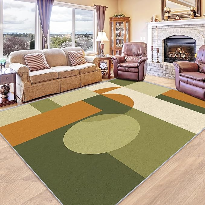 Mid Century Rug 7x8, Washable Modern Geometric Rugs for Living Room Bedroom, Minimalist Area Rug for Home Decor, Non Slip Backing Floor Carpet with Gripper - 7 x 8 ft