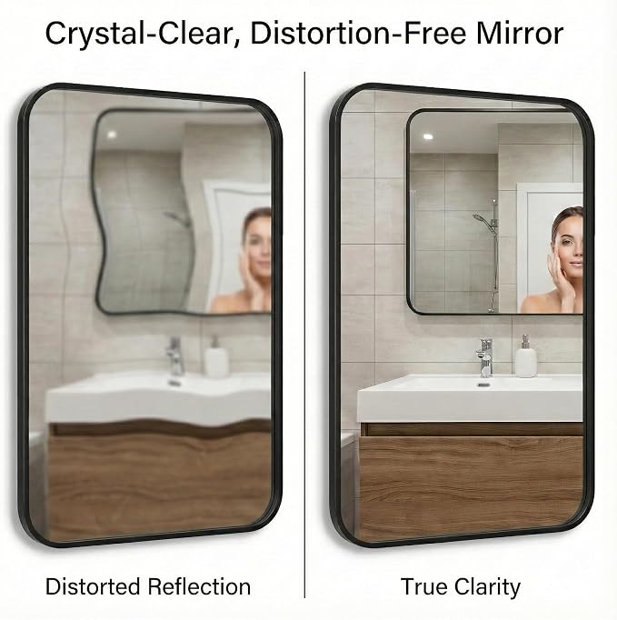 30x36 Inch Matte Black Bathroom Vanity Mirrors | Flush Mount Deep Set Metal Wall Mirror for Over Sink | HD Shatterproof Glass, Rustproof | 1 Pack