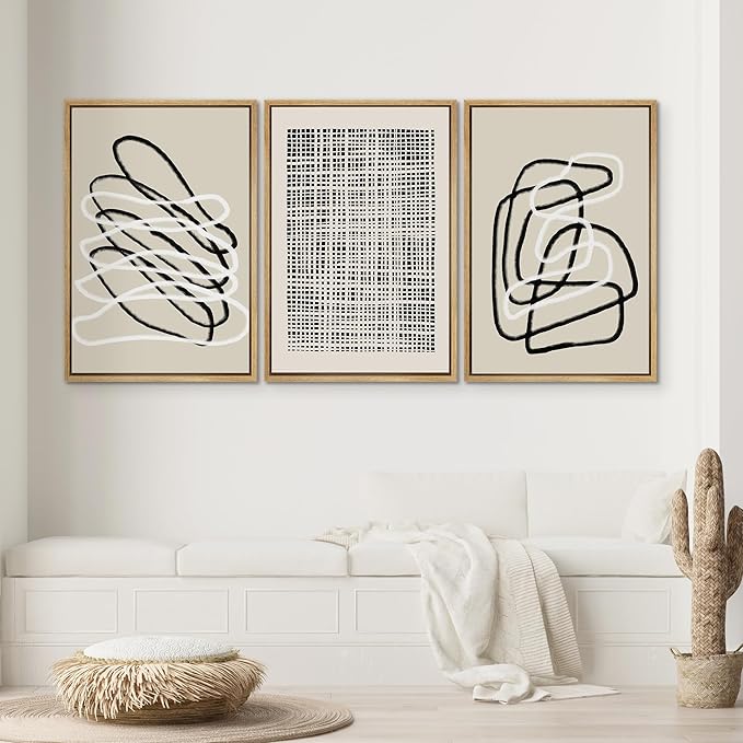 SIGNWIN Framed Canvas Print Wall Art Set Grunge Watercolor Paint Strokes Abstract Shapes Cozy Neutral Modern Art Decorative Boho Relax/Zen Nordic for Living Room, Bedroom, Office - 16"x24"x3 Natural