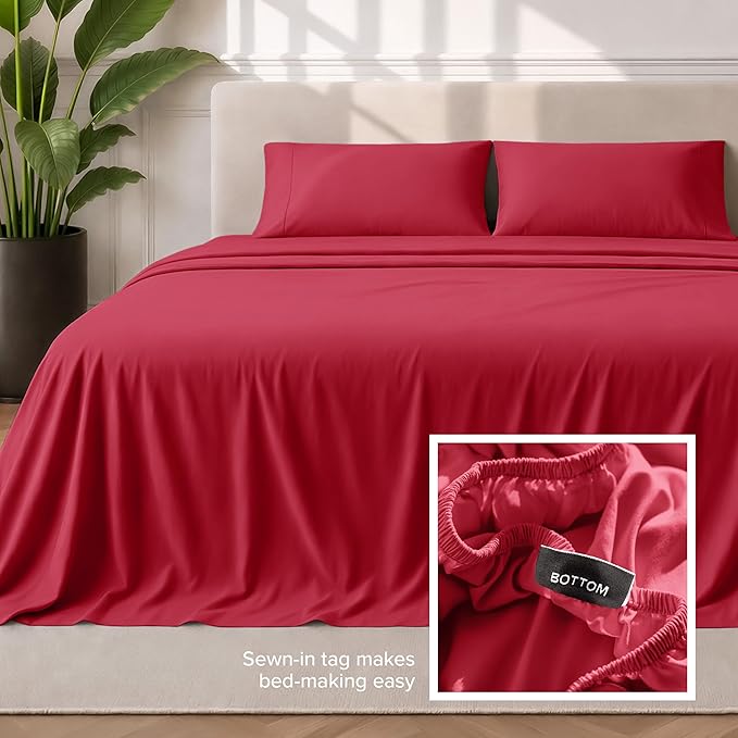 Bare Home Twin Sheet Set - 1800 Ultra-Soft Microfiber Twin Bed Sheets - Double Brushed - Deep Pockets - Easy Fit - 3 Piece Set - Bedding Sheets & Pillowcases (Twin, Red)