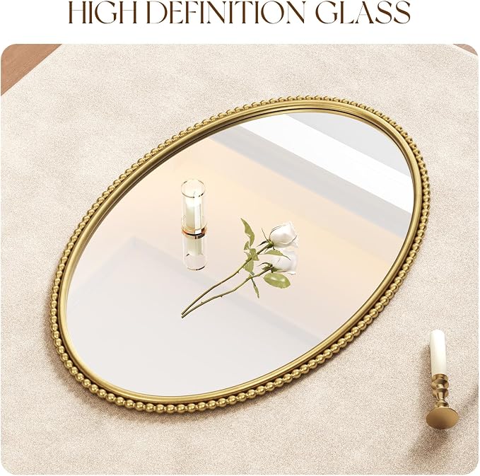 Uniclinens Vintage Wall Mirror Decor - Large Gold Oval Beaded Mirror Decor,Ideal Metal Frame Mirror for Entryway, Fireplace, Living Room, Hallway, Bathroom,24"X36"