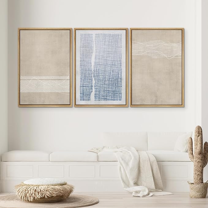 SIGNWIN Framed Canvas Print Wall Art Set Tan Blue Geometric Landscape Abstract Shapes Cozy Neutral Modern Art Decorative Boho Relax/Zen Nordic for Living Room, Bedroom, Office - 16"x24"x3 Natural