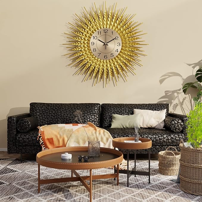 28 Inch Gold Large Wall Clock Decorative Metal Mid Century Wall Clocks, Modern Big Silent Non-Ticking Clock, Modern Handmade Home Art Decor for Living Room, Bedroom, Dining Room