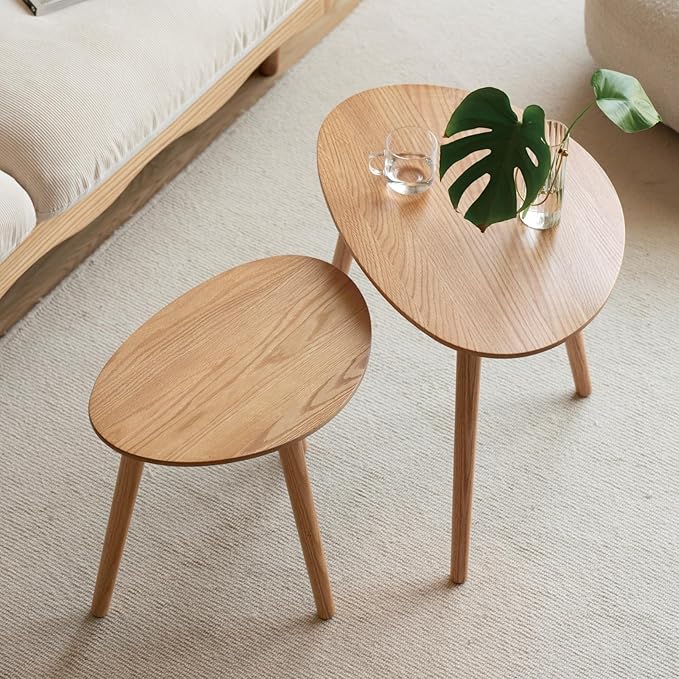 Small Oval Coffee Table, Mid Century Modern Coffee Table for Living Room, 100% Solid Oak Wood Side Table End Tables for Home (Natural Color, 19.68" Wx13.38 Dx17.71 H)