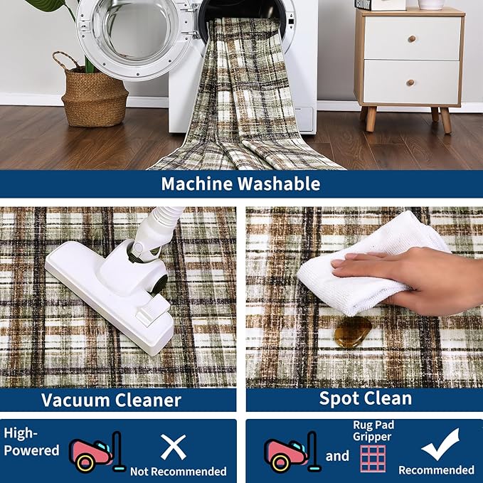 Washable Runners for Hallways 2x10 Rug Modern Bathroom Rugs Non Slip Kitchen Rugs Farmhouse Low Pile Entryway Rug Soft Stain Resistant Carpet for Laundry Hallway Bedside, 2'x10' Celadon&Coffee