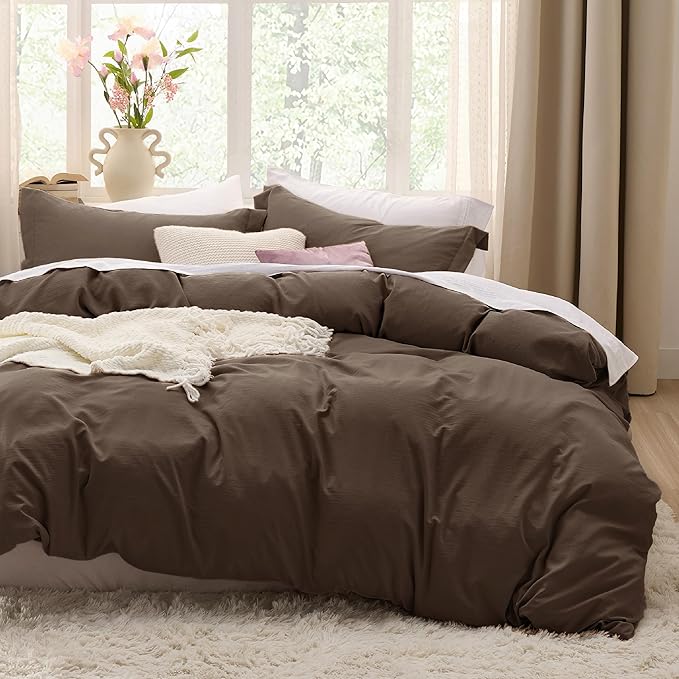 Bedsure Dark Brown Duvet Cover Full Size - 3 Pieces Prewashed Soft Cotton-Like Polyester Bedding Set, Includes 1 Duvet Cover 80x90 Inches with Zipper Closure & 2 Pillow Shams, No Comforter