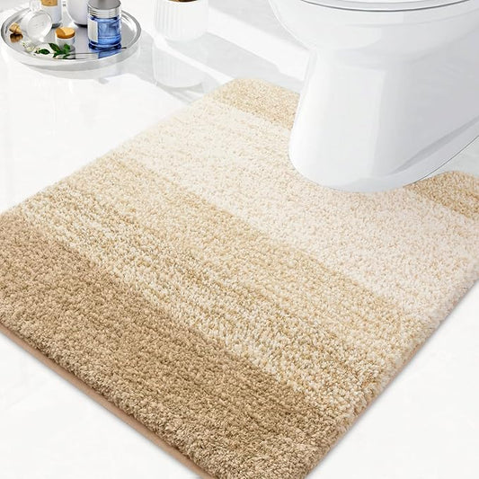 Arotive Microfiber Bathroom Rugs, Shaggy Soft and Absorbent Contour Toilet Rugs, Non-Slip, Thick Plush Machine Washable Dry Bath Mats for Toilet Base, 24x20, Camel, U-Shape