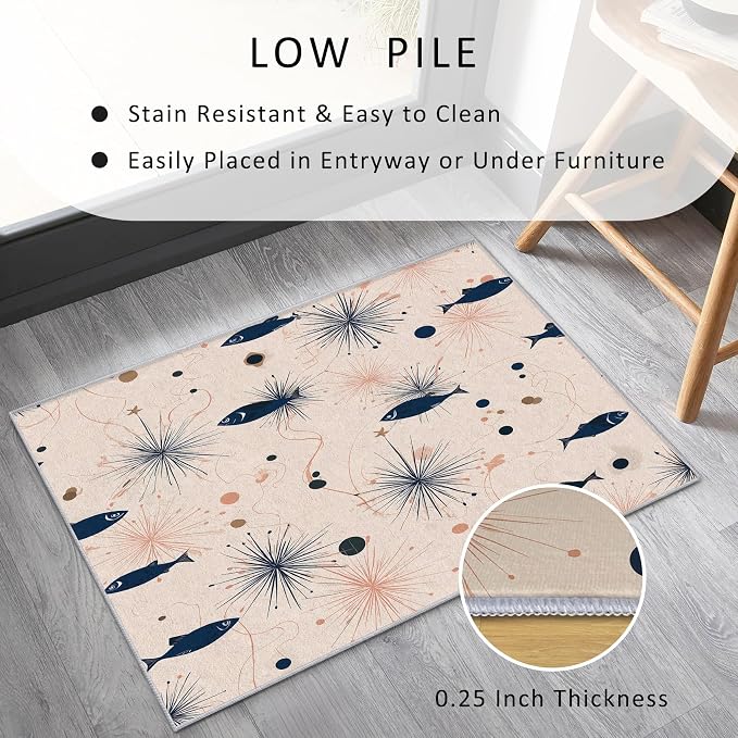 Mid Century Modern Rug Large 8x10 Starburst Atomic Fish Retro Pattern Area Rugs for Living Room, Bedroom, Mid Century Modern Home Decor Accessories Indoor Carpet, Non Slip & Machine Washable