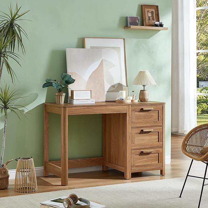 48'' Farmhouse Executive Desk with Storage, Wooden Home Office Desk with Drawer and Vintage Handle, Large Computer Writing Desk for Study, Bedroom, Living Room （Dark Wood）